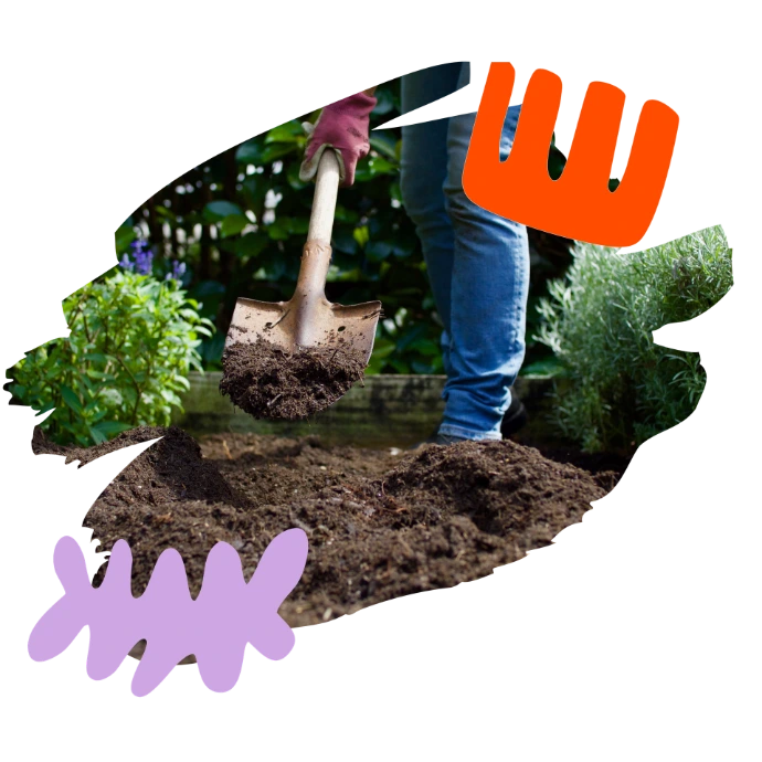 handen en spade werken in grond